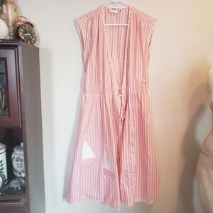 Vintage house coat dress with sail boat appliques pink and white striped